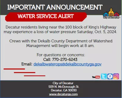 possible loss of water pressure near 100 block of King's Highway