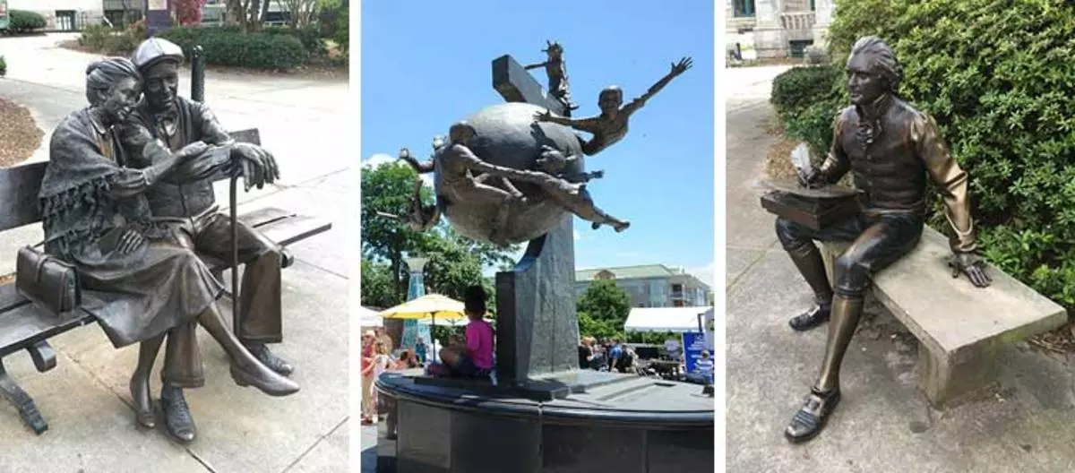 Valentine, Celebration, and Thomas Jefferson sculptures