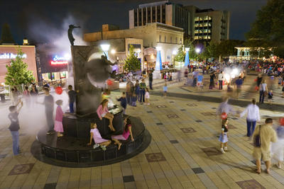 Decatur's Celebration sculpture on the MARTA plaza.