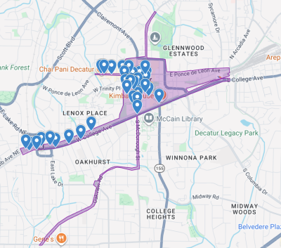 map of Lime service area and parking pins